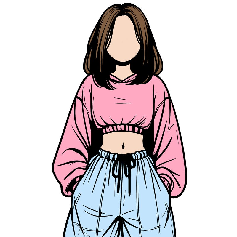 realistic girl faceless with baggy pants and a crop top