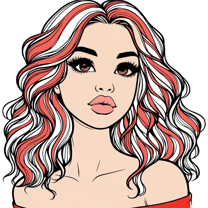 realistic girl with wavy hair and lips