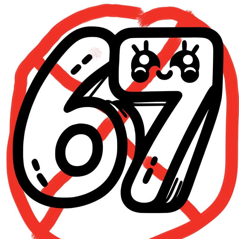 the numbers 67