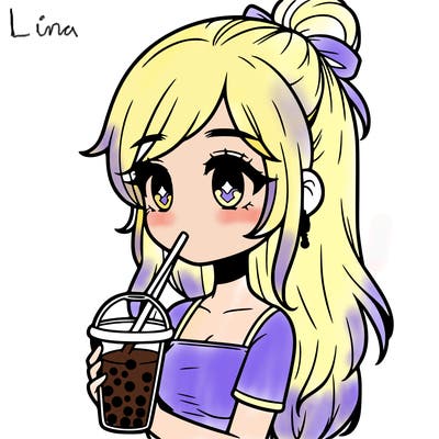 realistic girl drinking boba tea