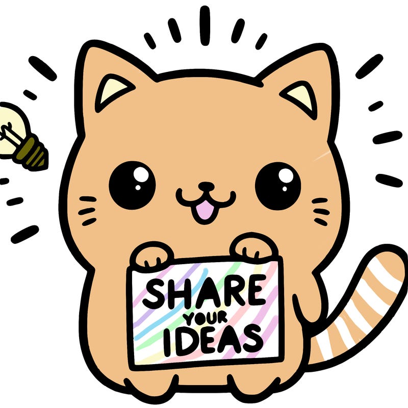 a cute cat saying share your ideas