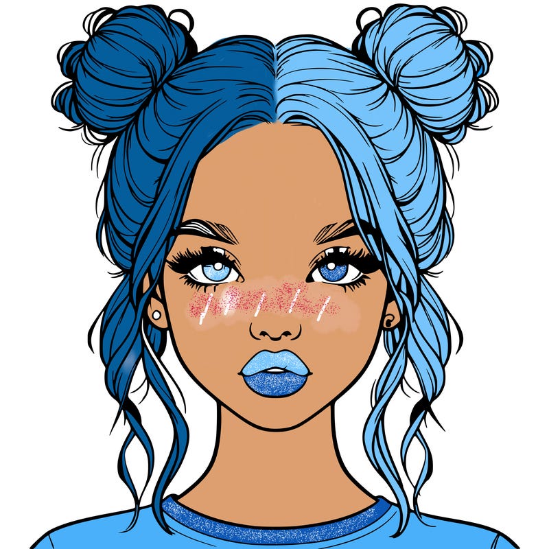 realistic girl with two buns in hair and lips