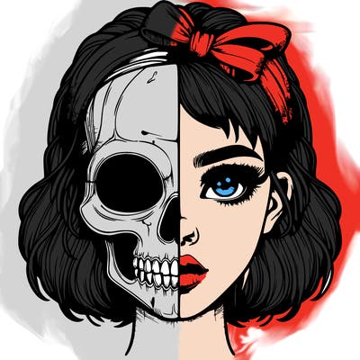 realistic girl with half skull mask