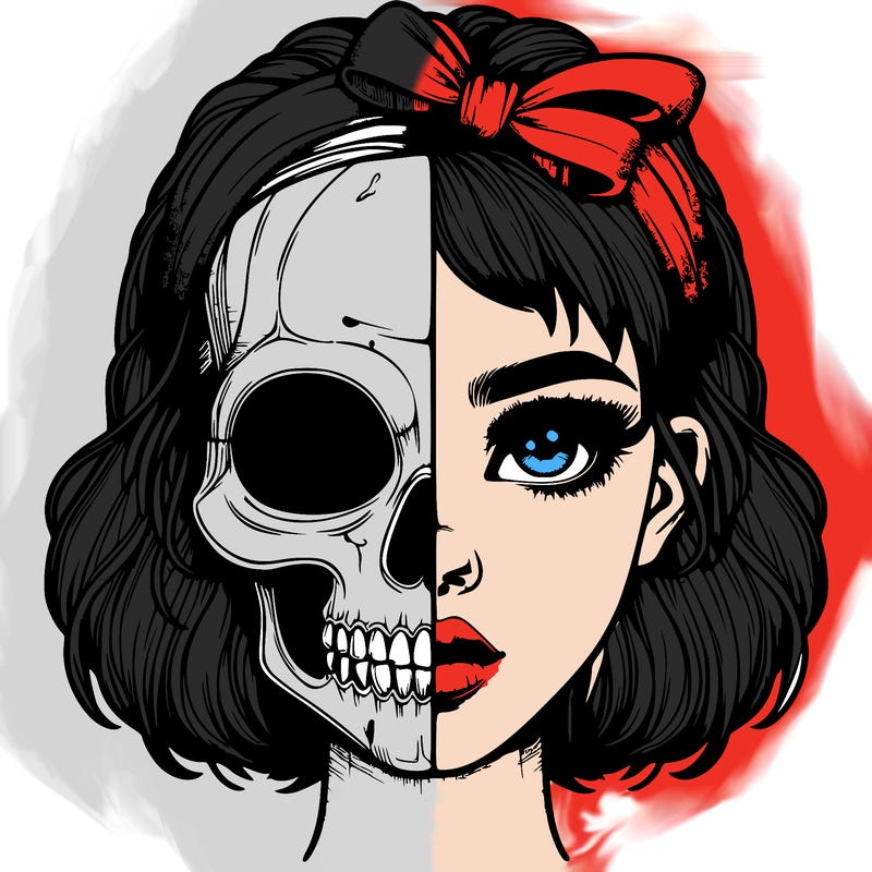 realistic girl with half skull mask