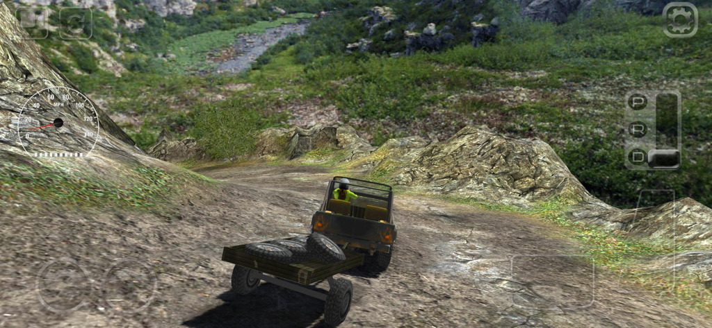 Un veicolo 4x4 che traina un rimorchio lungo un sentiero di montagna accidentato in 4x4 Off-Road Rally 6.