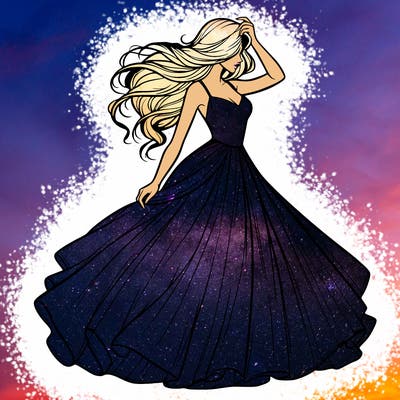 realistic woman with dress flowing in the wind