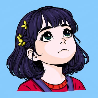 realistic girl looking up