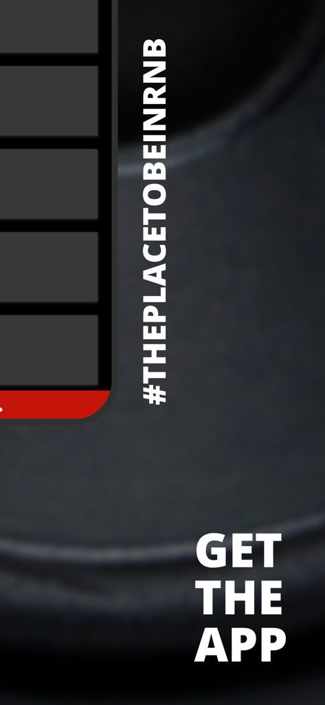 DEFJAY•The place to be in RnB - Eine Werbeanzeige für die DEFJAY RnB Radio App mit dem Hashtag THEPLACETOBEINRNB und einem Call-to-Action 'App holen'.