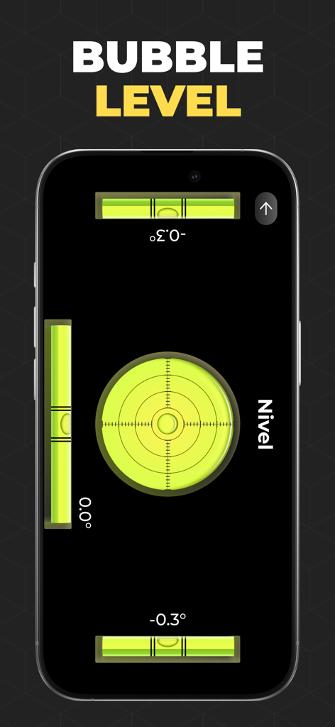 Smartphone screen displaying a digital bubble level tool for surface leveling.