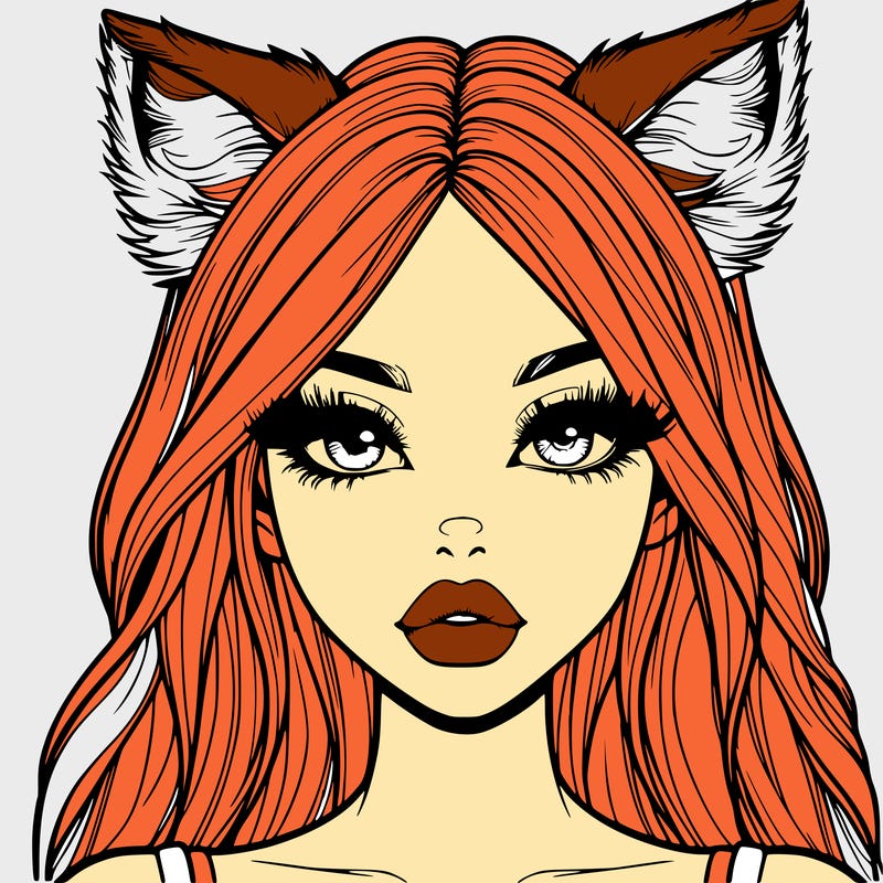 realistic girl with fox ears and realistic lips