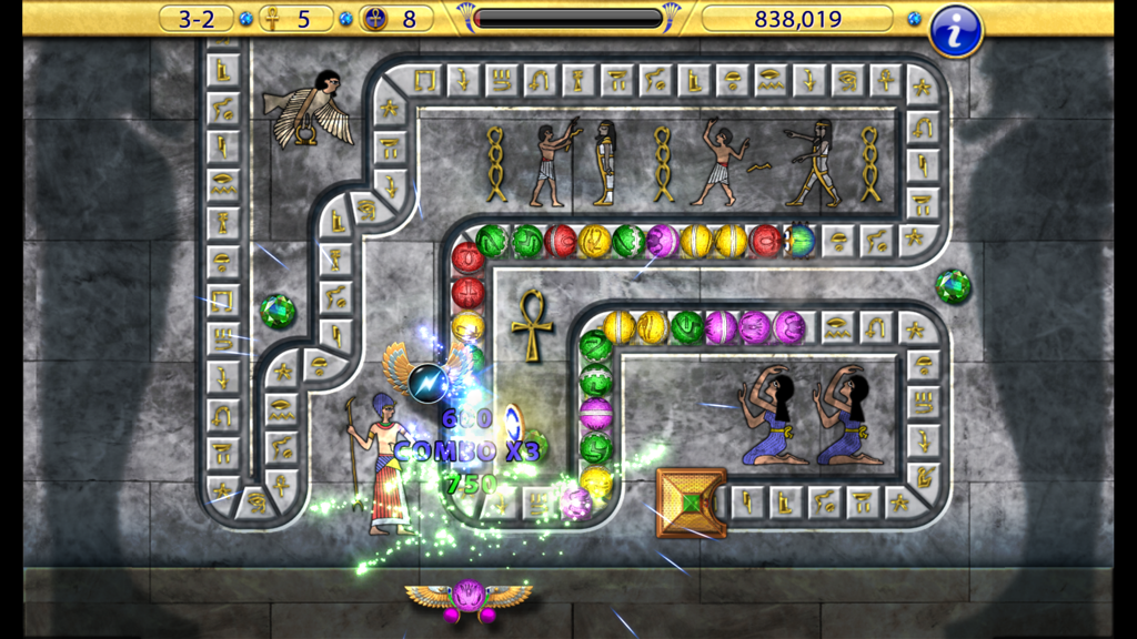 Marble shooter gameplay in Luxor Amun Rising HD with ancient Egyptian graphics