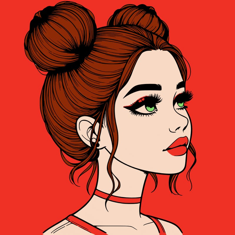 realistic girl with buns on the top of her head