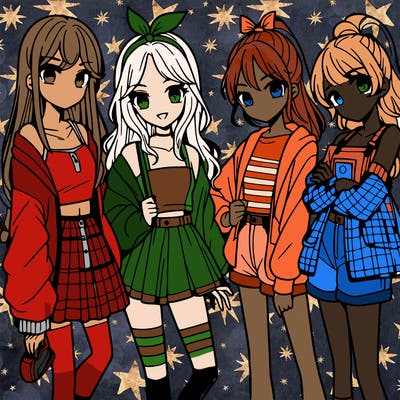 teen manga girls group of 4