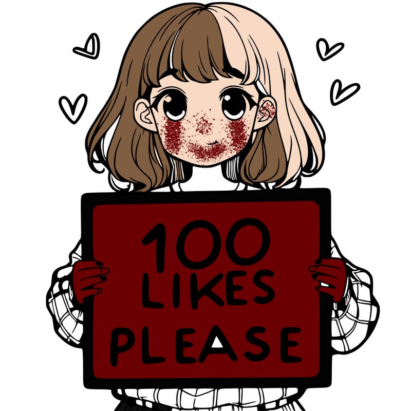 a girl holding a sign saying 100 likes please