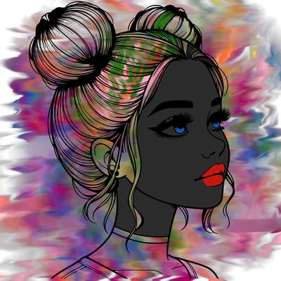 realistic girl with buns on the top of her head