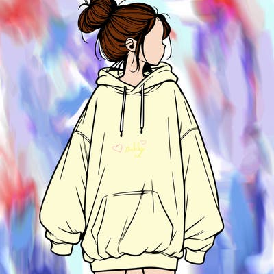 realistic girl with a oversized sweatshirt on and a bun