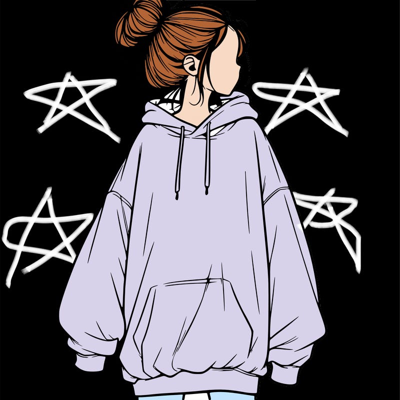 realistic girl with a oversized sweatshirt on and a bun