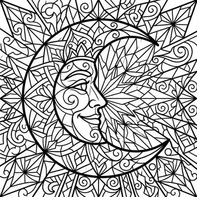 Dive into a world of celestial wonder with this Half Moon Stained Glass coloring page. Its intricate patterns and bold lines promise a captivating and relaxing artistic journey.