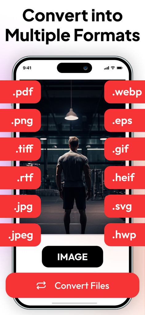 Smartphone screen showing options to convert images into various formats like PDF JPG and PNG