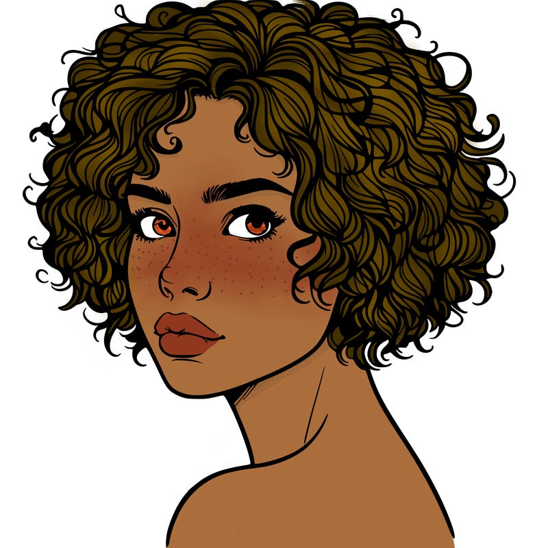 realistic woman with really short curly hair