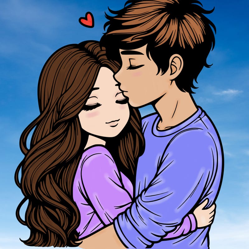 a realistic couple boy and girl hugging and kissing