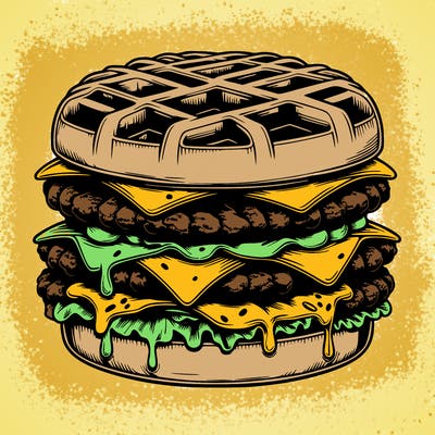 realistic waffle burger