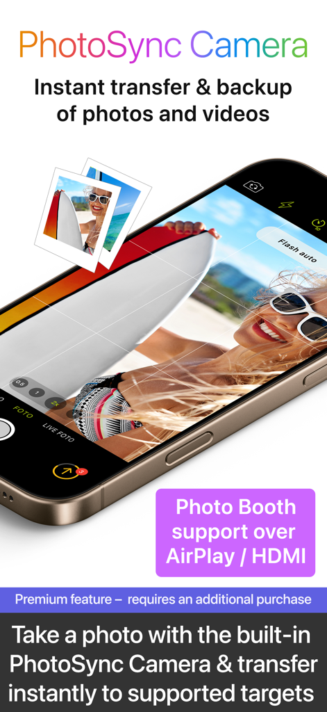 PhotoSync – transfer photos - Interface of PhotoSync Camera feature for instant photo transfer and backup with AirPlay support