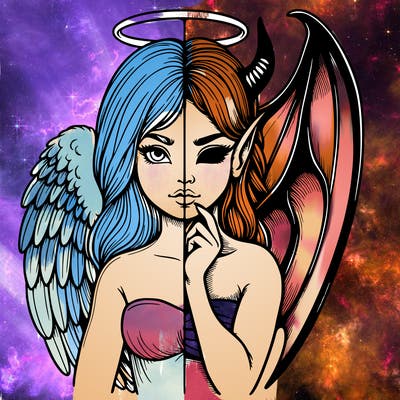 realistic angel half demon