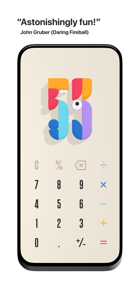 (Not Boring) Calculator - A minimalist iPhone interface for the Not Boring Calculator featuring colorful 3D digits and a stylish numeric keypad