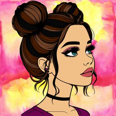 realistic girl with buns on the top of her head