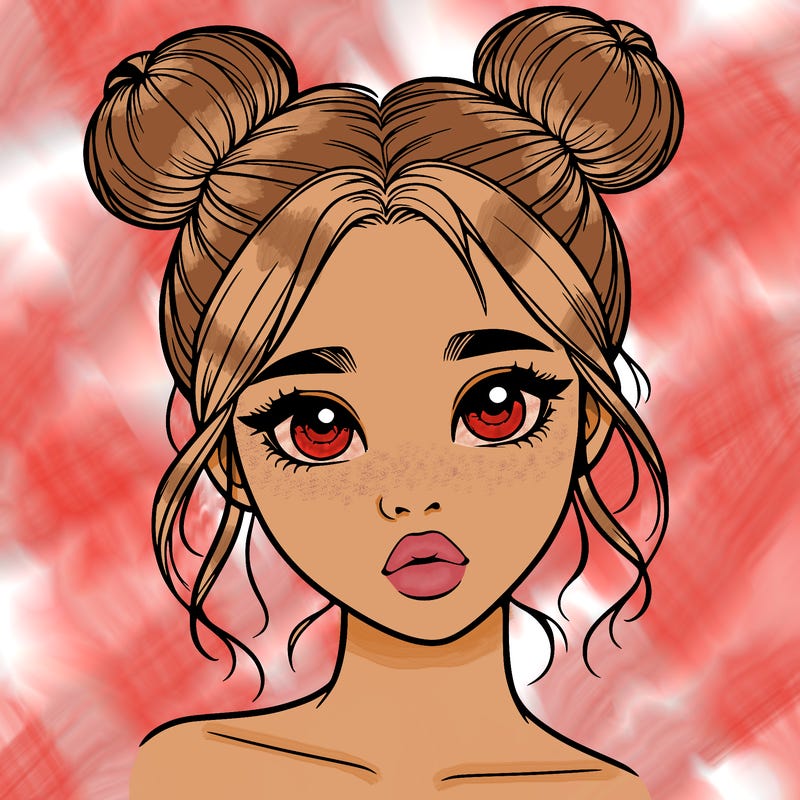 realistic girl with two buns on her head