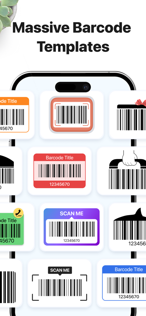 Massive barcode templates with different colors and styles on an iPhone screen