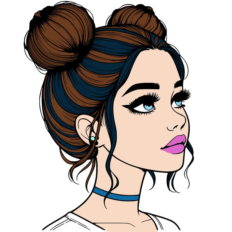 realistic girl with buns on the top of her head