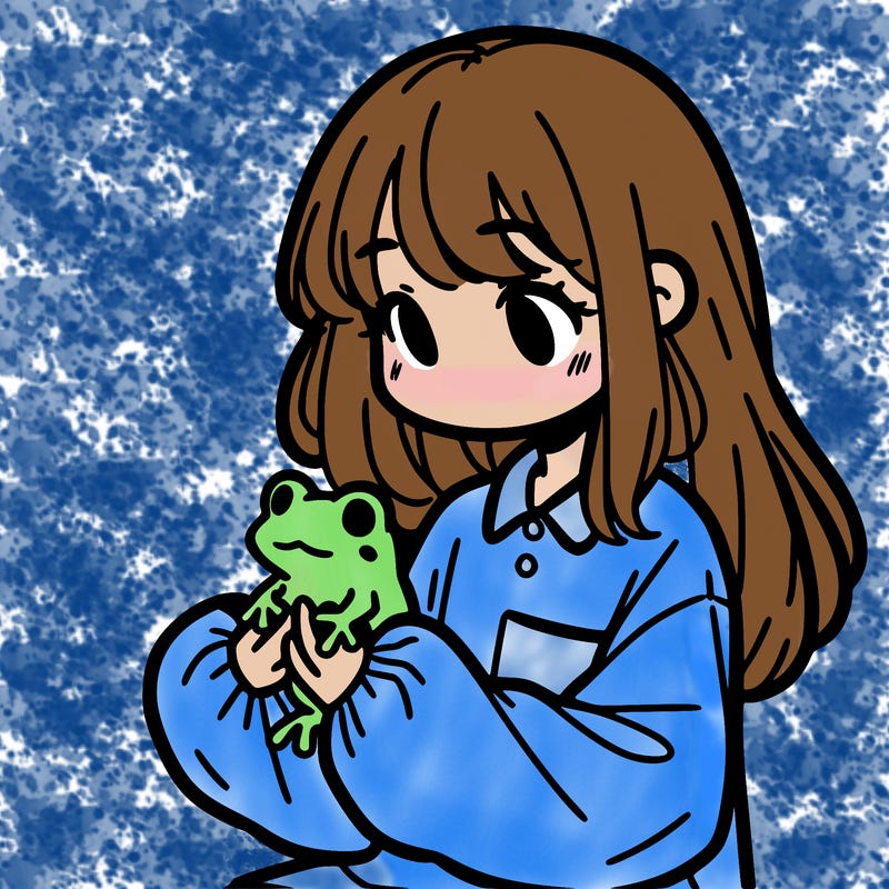 girl with long hair and a oversized shirt. and she is holding a frog