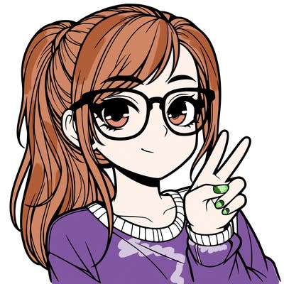 realistic girl with ponytail glasses and doing the peace