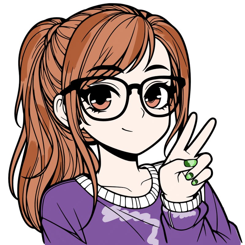 realistic girl with ponytail glasses and doing the peace