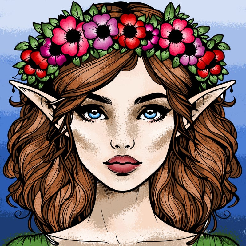 realistic female elf with flower crown