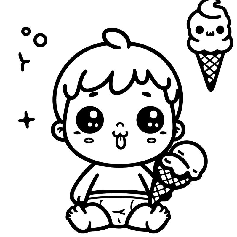cute cartoon baby with a ice cream cone