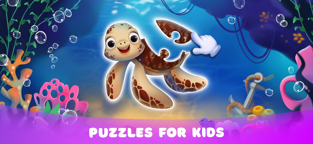 Puzzle Me! Kids Animal Jigsaw - Casse-tête de tortue de mer en cours d'assemblage dans un décor sous-marin pour enfants