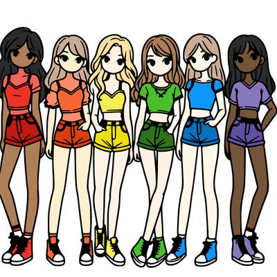 a group of girls wearing crop tops and shorts