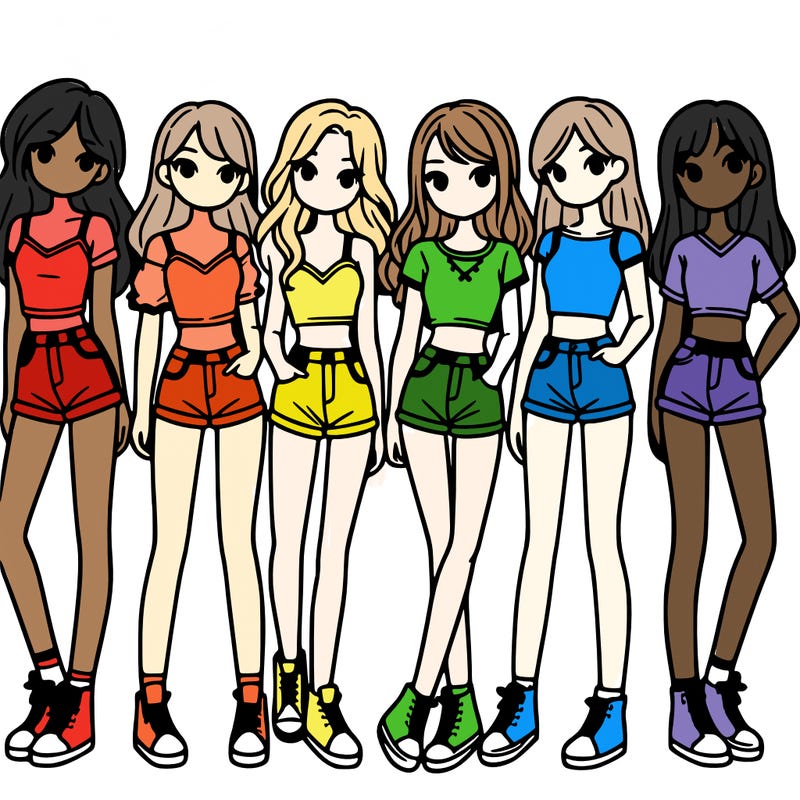 a group of girls wearing crop tops and shorts