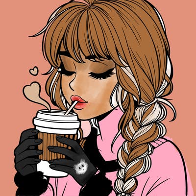 realistic girl drinking coffee
