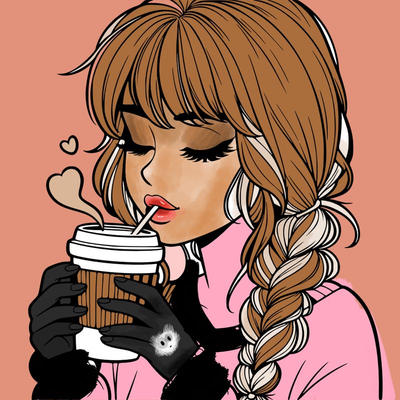 realistic girl drinking coffee