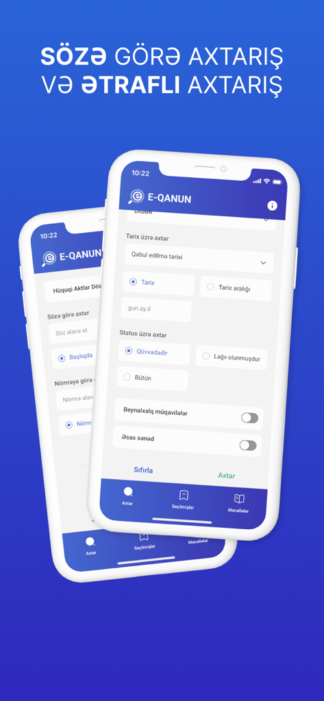 E-qanun - E-qanun法データベースアプリの詳細検索インターフェイス