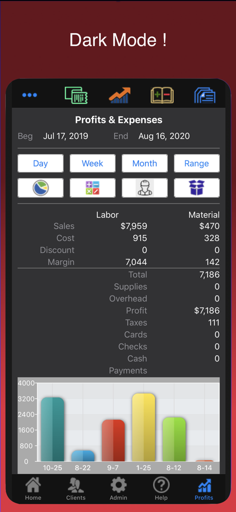 Financial dashboard showing profits and expenses in Skincare Pro Business Manager