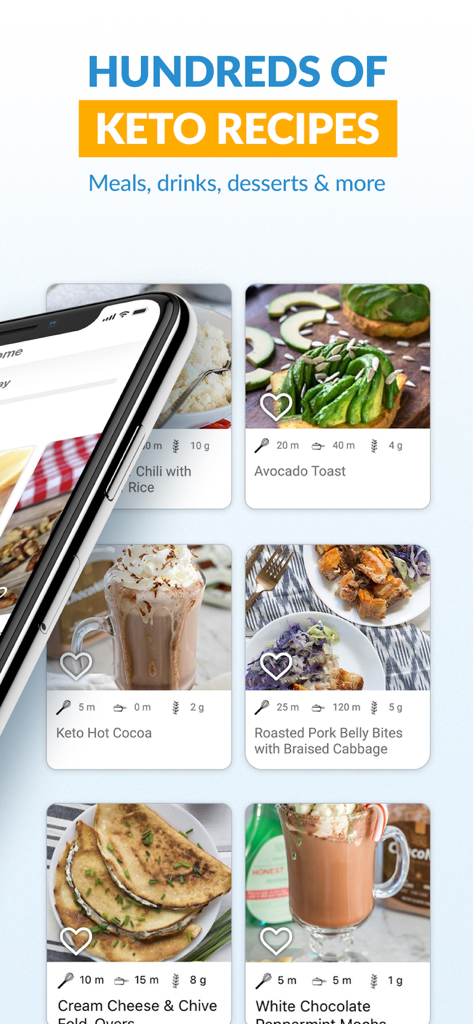 Total Keto Diet: Low Carb App - A screenshot of the Total Keto Diet app displaying hundreds of keto recipes for meals and drinks.