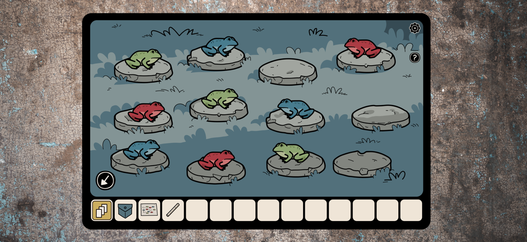 Hidden Memories - A logic puzzle featuring colored frogs on stones in Hidden Memories.