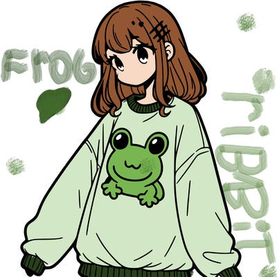girl wearing frogging sweatshirt