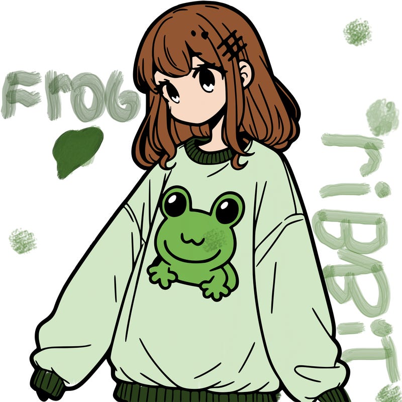 girl wearing frogging sweatshirt