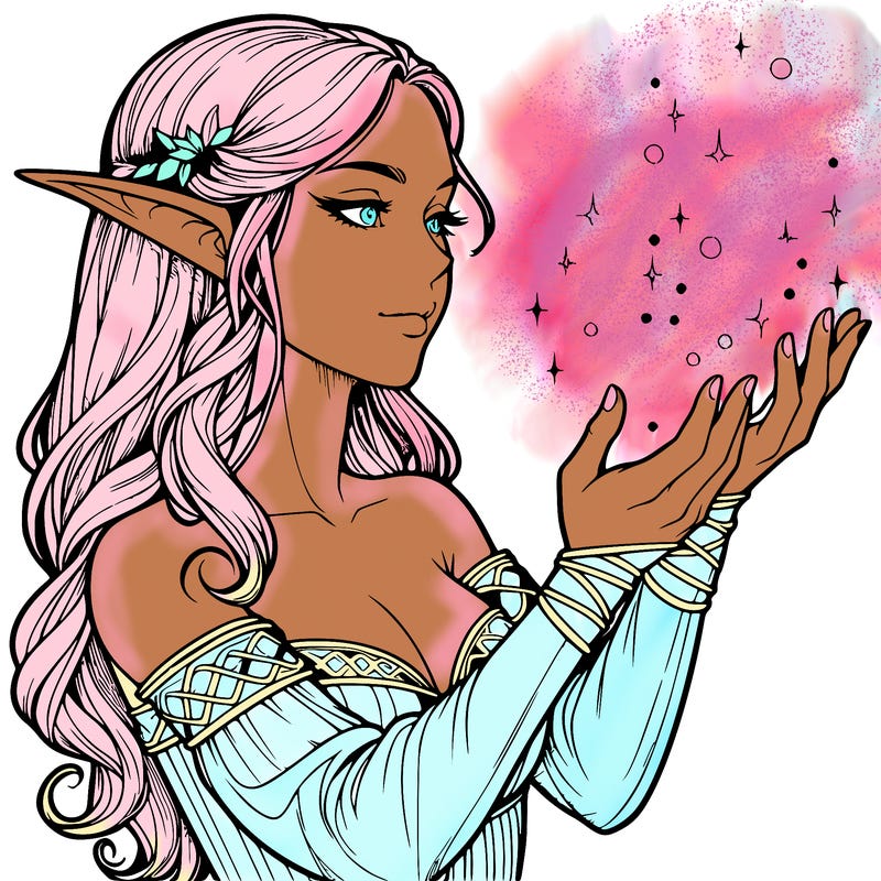 realistic elf girl doing magic